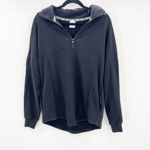 Pink Victoria's Secret 1/4 Zip Jacket Womens Size XS Black Drop Sleeve Oversized